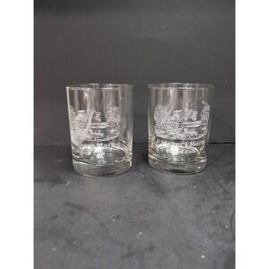 Makers Mark Whiskey Glasses, Etched Cabin Lowball, Set Of 2, Robert Cole Scene‎